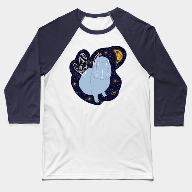 Curious Stellar Capybara Baseball T-Shirt by Rodhia